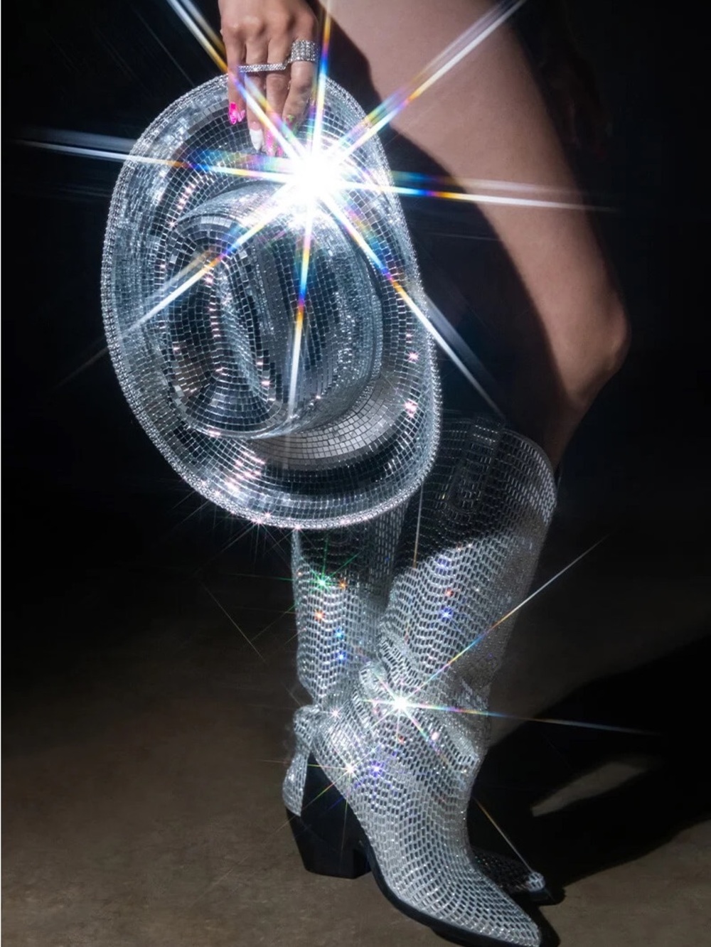 NEW Sparkle Knee-High western Boots in Silver